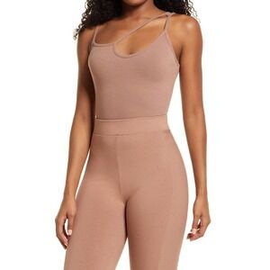 𝅺jr672 The Naked Wardrobe Coco Asymmetric-Strap Ribbed Bodysuit Size M